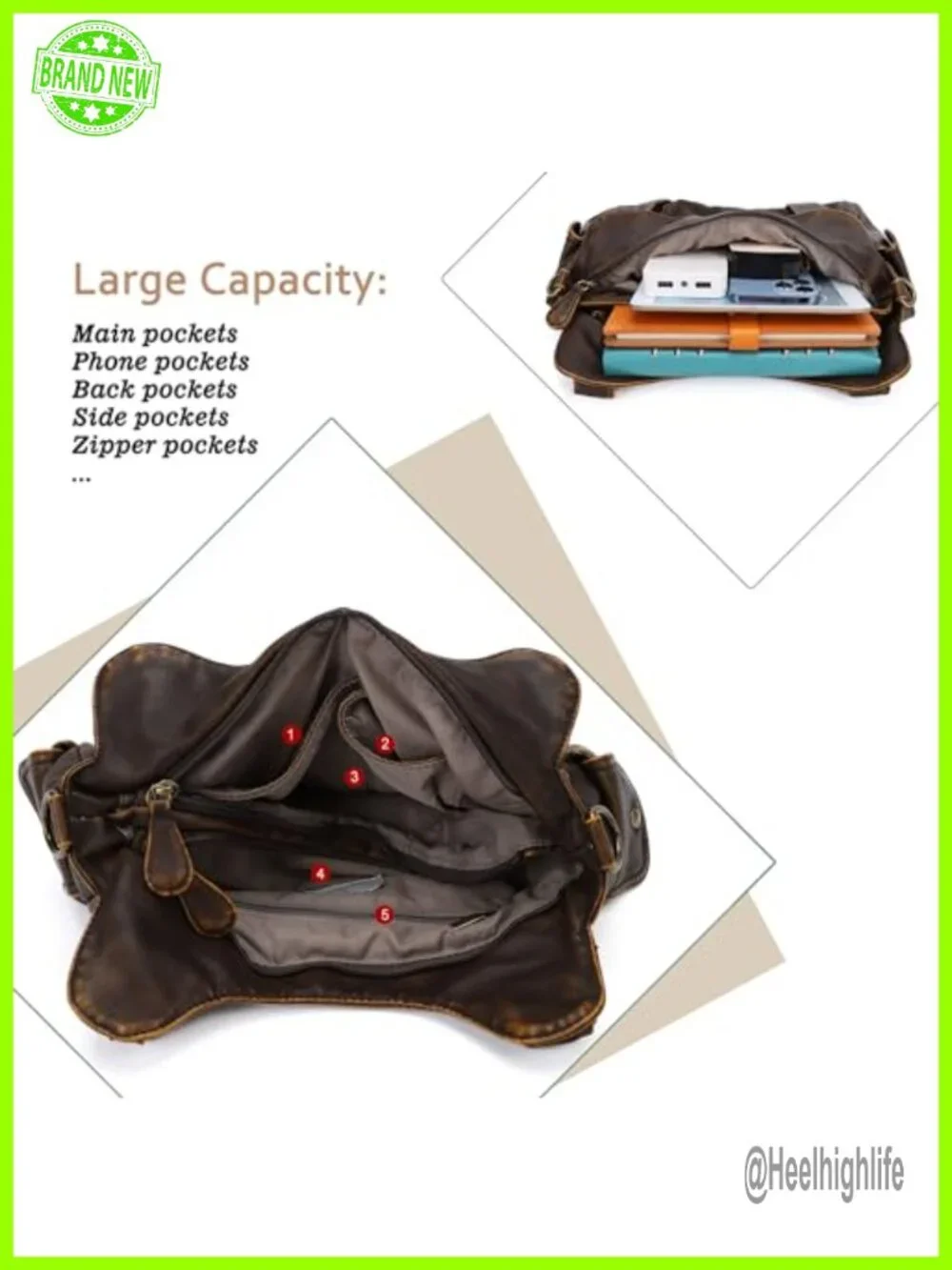 Soft PU Leather Hobo Shoulder Crossbody Bag with Multiple Pockets